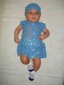 Синее ажурное платье для крошки (3 мес) и шапочка