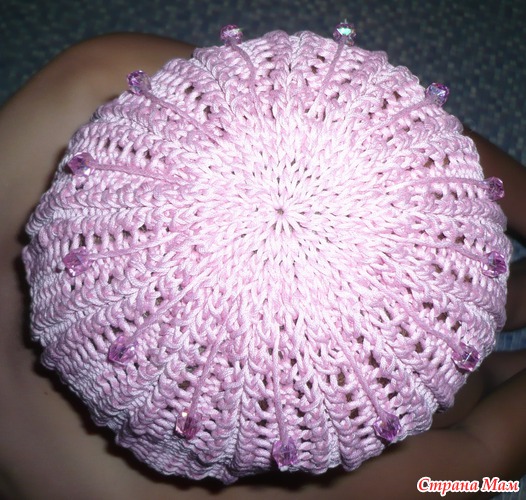 розовая ажурная шапка р-р 52-54 см.